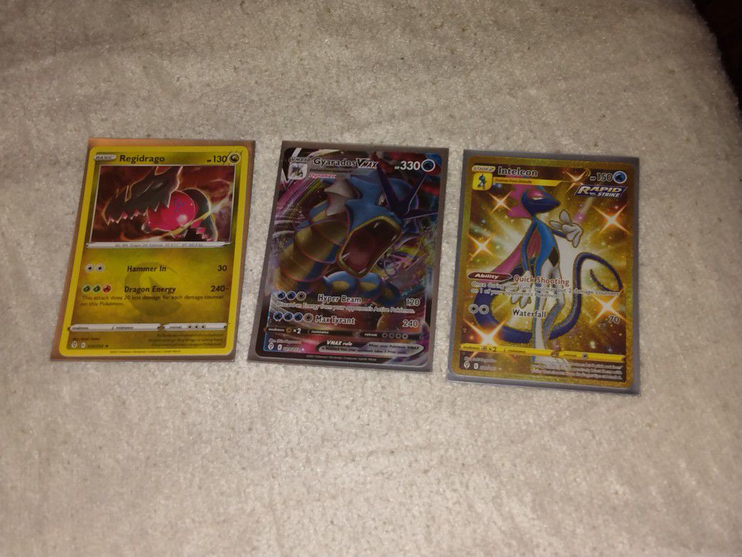 3 Pokemon Cards. Interleon, Regidrago, Gyarados Vmax