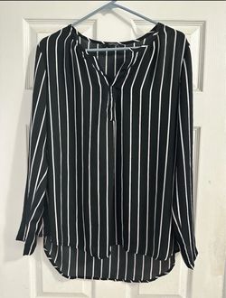Black and White Striped Long Sleeve Blouse Size XL