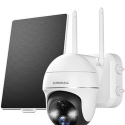 ZUMIMALL Security Cameras Wireless Outdoor, 360° PTZ Outdoor Camera,2K Solar Security Cameras for Home, Spotlight & Siren/2.4G WiFi/3MP Color Night vi