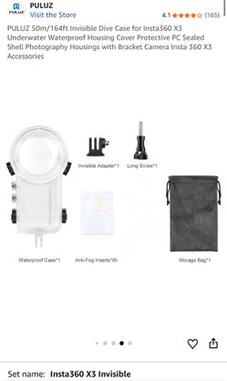 PULUZ 50m/164ft Invisible Dive Case for Insta360 X3 Underwater Waterproof Housing Cover Protective PC Sealed Shell Photography Housings with Bracket C
