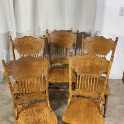 Double Pressed Back Dining Chairs (5) SOLID OAK