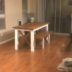 Kitchen table and bench, solid wood, with stain and polyurethane for years of protection