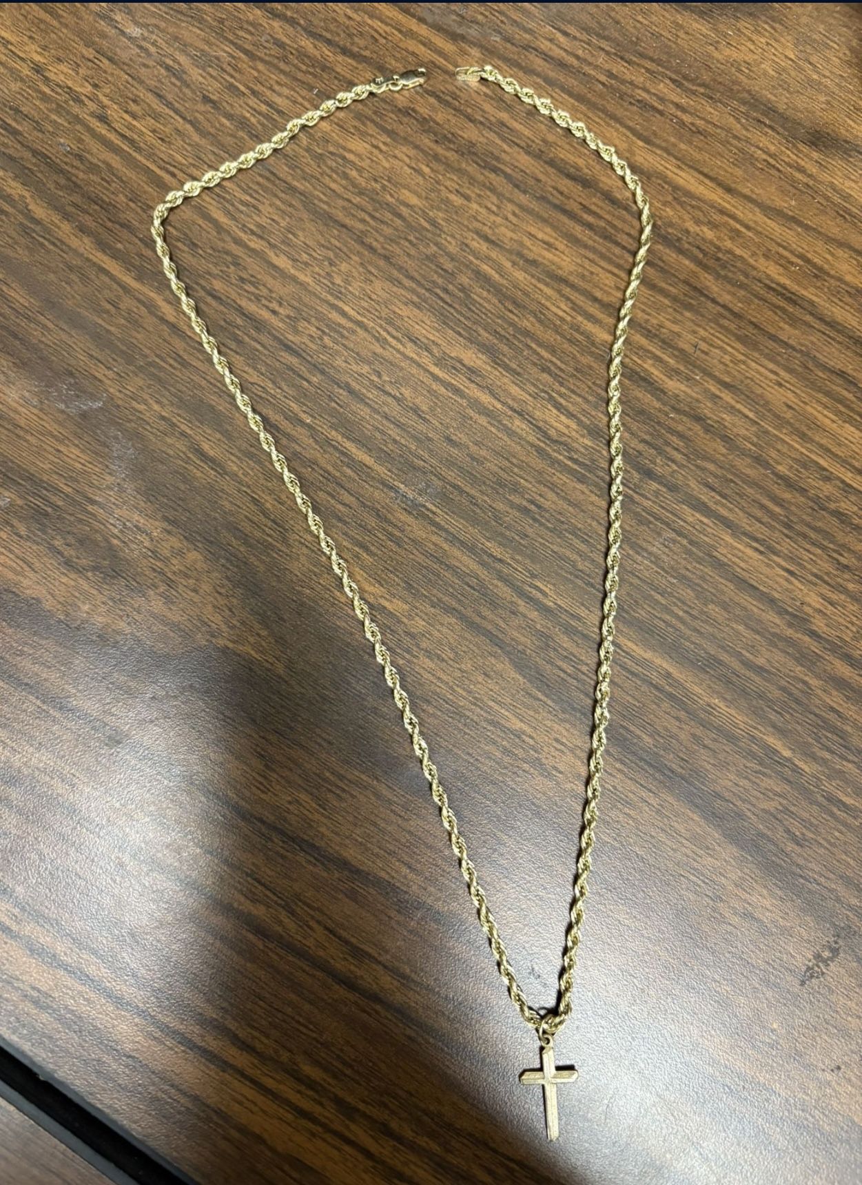 10K Semi Hollow Gold Chain With Cross