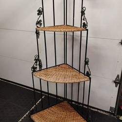Wicker & Iron Corner Shelf