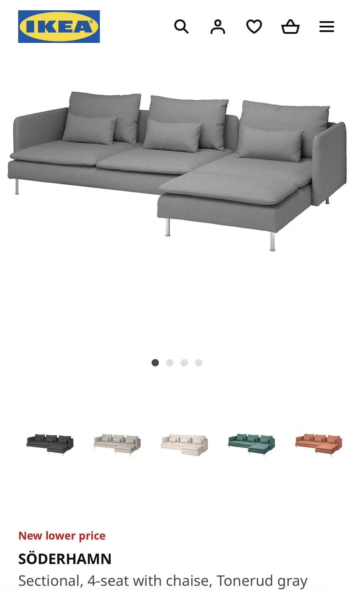Sectional, 4-seat with chaise, and open end Tonerud/gray