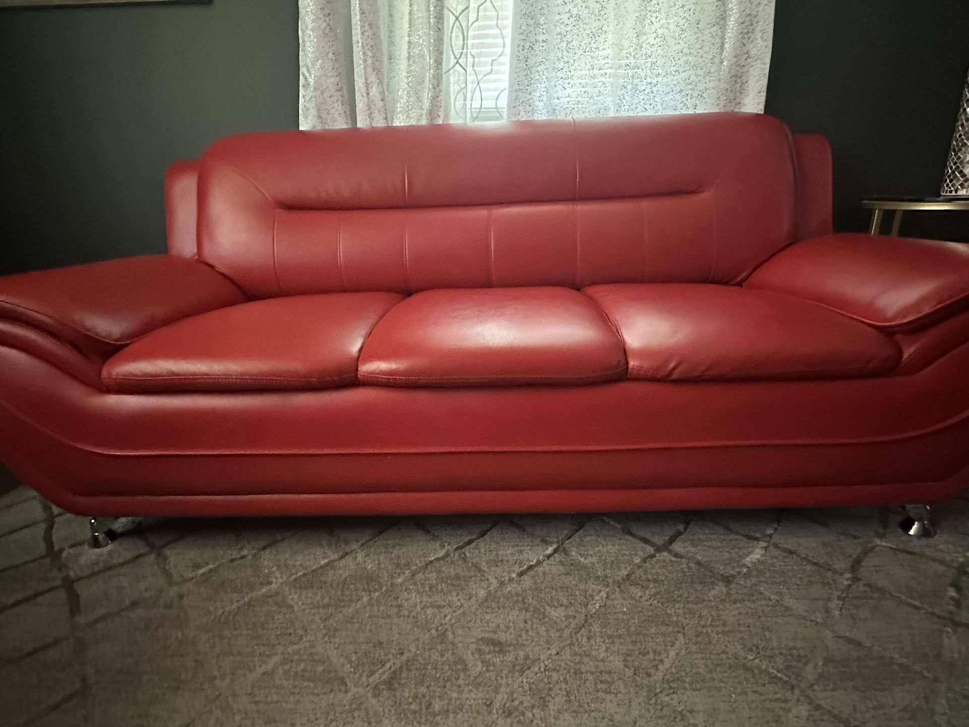 RED 3PC Sofa Loveseat Chair Modern Faux Leather Gel Living Room Set