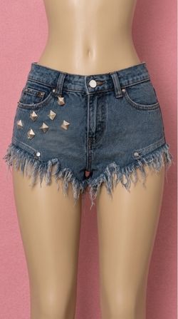 Studded Frayed Denim Mini Shorts