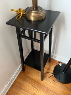 Black Wood Accent Side Table with Shelf