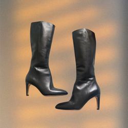 Via Spiga Black Leather Knee-High Heel Boots 