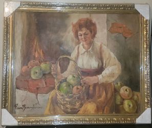 ANTIQUE OIL ON CANVAS PAINTING SIGNED BY PIERRE BONNEVIER 30x37" FRAMED