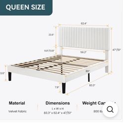 Queen size Velvet Upholstered Platform Bed Frame with Vertical Line Tufted Wingback Headboard, Strong Wooden Slats, and No Box Spring Needed
