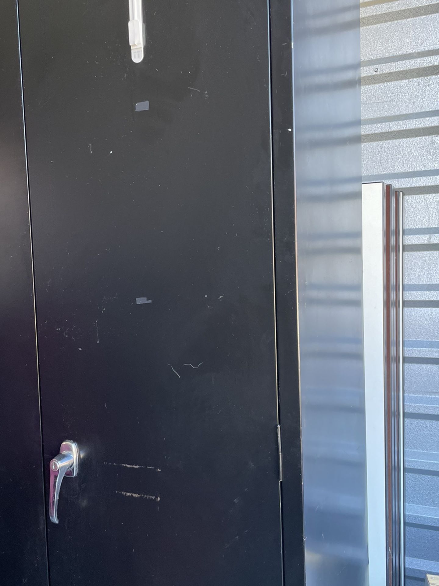 Two Door Metal Storage In Good Condition TbT Has 4 Shelves No Key Dor SLe