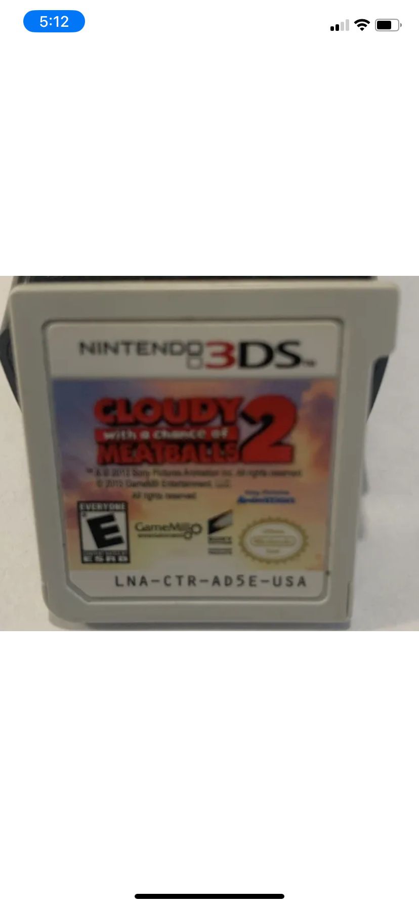 Cloudy With A Chance Of Meatballs 2 - Nintendo 3DS  Cartridge  Only 