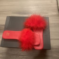 Red Fluffy Sandals 