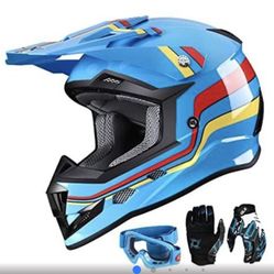 GLX GX623 Youth ATV/Dirt Bike Helmet Combo - Retro Blue, Medium -DOT