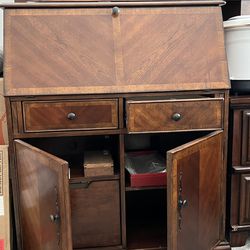 Wood secretary desk cabinet