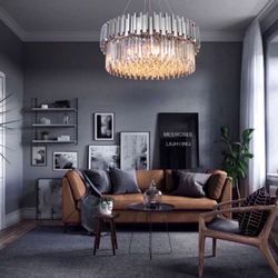 Modern Crystal Chandelier Lighting Chrome Pendant Lights Fixture with Stainless Steel Shade Island Chandeliers Ceiling Dining Room Living Room Contemp