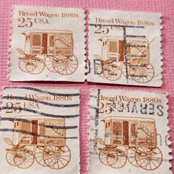 #1743, BREAD WAGON  1880's  25 cents US POSTAGE STAMP LOT OF 4

