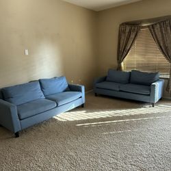 Set of 2 Blue Modern Sofas – Excellent Condition