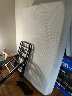 White Foam Mattress with Metal Bed Frame