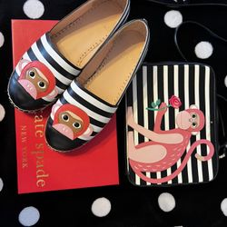 Kate Spade Black And White Stripe Monkey  Bag And Shoes