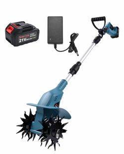 R4) Handheld Wireless Scarifier Machine, Multifunctional Garden Tools, Mini Cordless Cultivator with 21 V Battery Blue color , $40