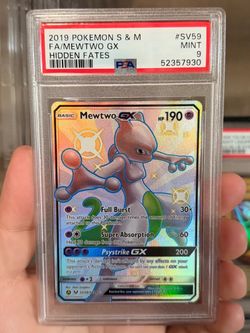 2019 POKEMON SUN & MOON HIDDEN FATES #SV59 FULL ART/MEWTWO GX Shiny Vault Psa 9