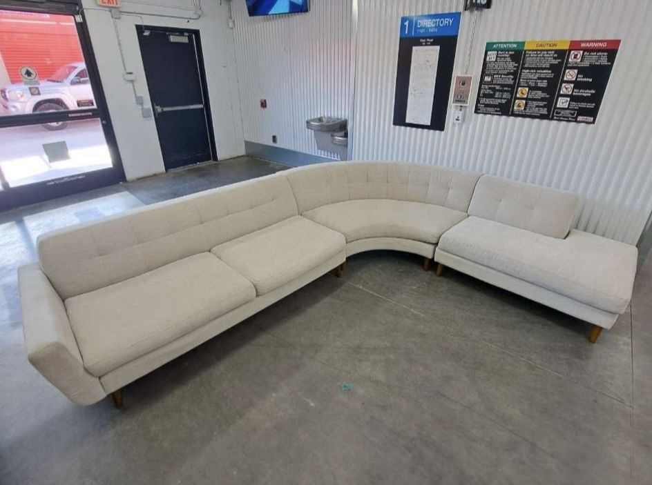 Cream White Mid-Century Modern 3-Piece Sectional by Living Spaces