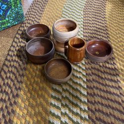 6 Vintage Wood Bowls 