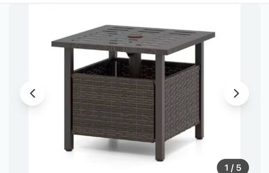Rattan table umbrella stand and table