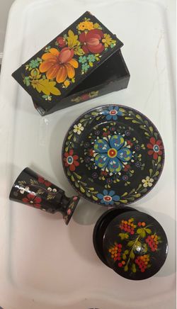 Russian Khokhloma Hand-Painted Lacquer Set