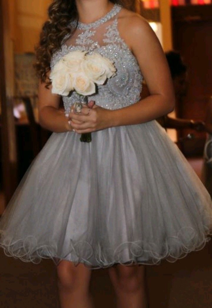 open lace back dress Silver 3D Butterfly Lace Applique Tulle Homecoming Dress for Teens Swe   Frisco Dresses