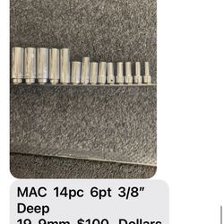 MAC  14 Piece  6PT 3/8” Deep 19 Thru 9 mm 