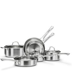 Stainless Steel Cookware Set,Tir-Ply Pots and Pans Set,10 Pcs Stainless Steel Induction Kitchen Cookware Sets,PFOA Free, Frying Pans, Butter warmer,Sa