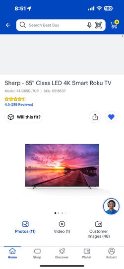 Sharp 65” LED 4k Smart Roku Tv