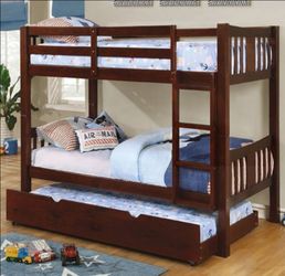 Brand New Espresso Twin Size Bunk Bed (Trundle Sold Separately)