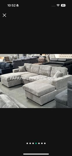 New DOUBLE Chaise U Shape Sectional Sofa Ashley Style Couch And Set Discount Furniture warehouse Light Grey Soft Fabric Seccional SALE 