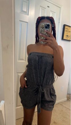 Gray Strapless Cargo Romper