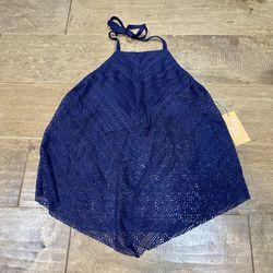 Kona Sol Women’s Eyelet Halter Tankini Swim Top Oxford Blue NWT