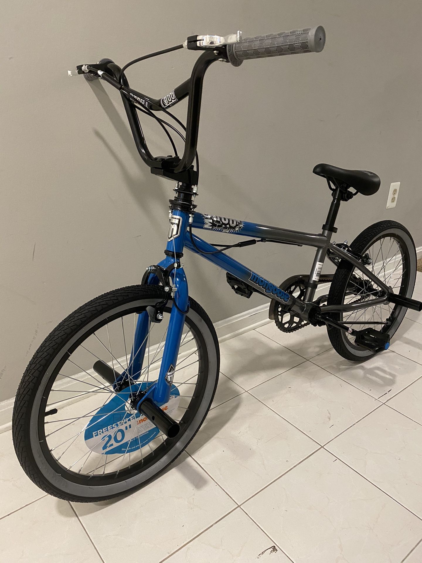 Brand New Mongoose 20” BMX front and rear pegs, gyro neck- hot bike!