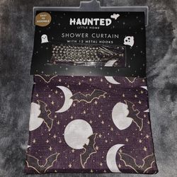 Bat & Moon Shower Curtain & Hooks 