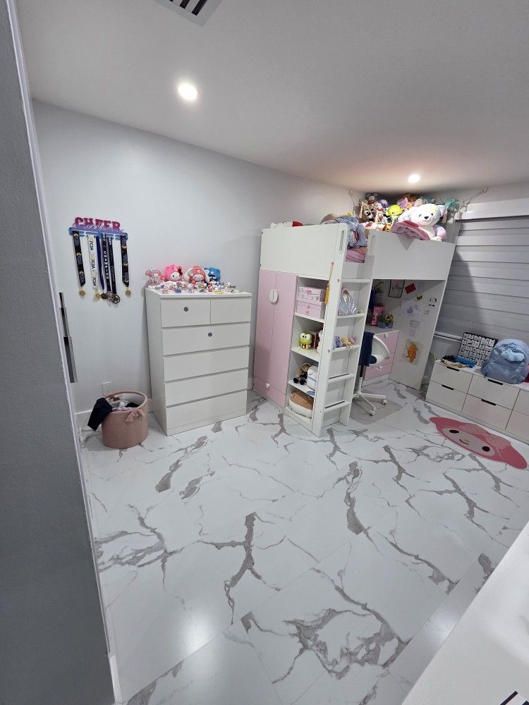 Loft bed, white light green/with desk with 3 drawers, Twin