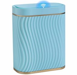 ✨ Modern Touchless Smart Trash Can Automatic Sensor Lid Stylish Blue & Gold ✨