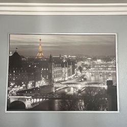 Large Paris Eiffel Tower Framed Wall Art – 55” x 39.5” – Ready to Hang