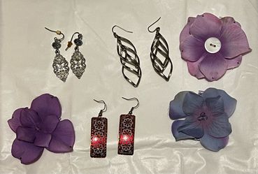 Fashion Earrings Set + Hair Clips - Drop Dangle - Silver Tone