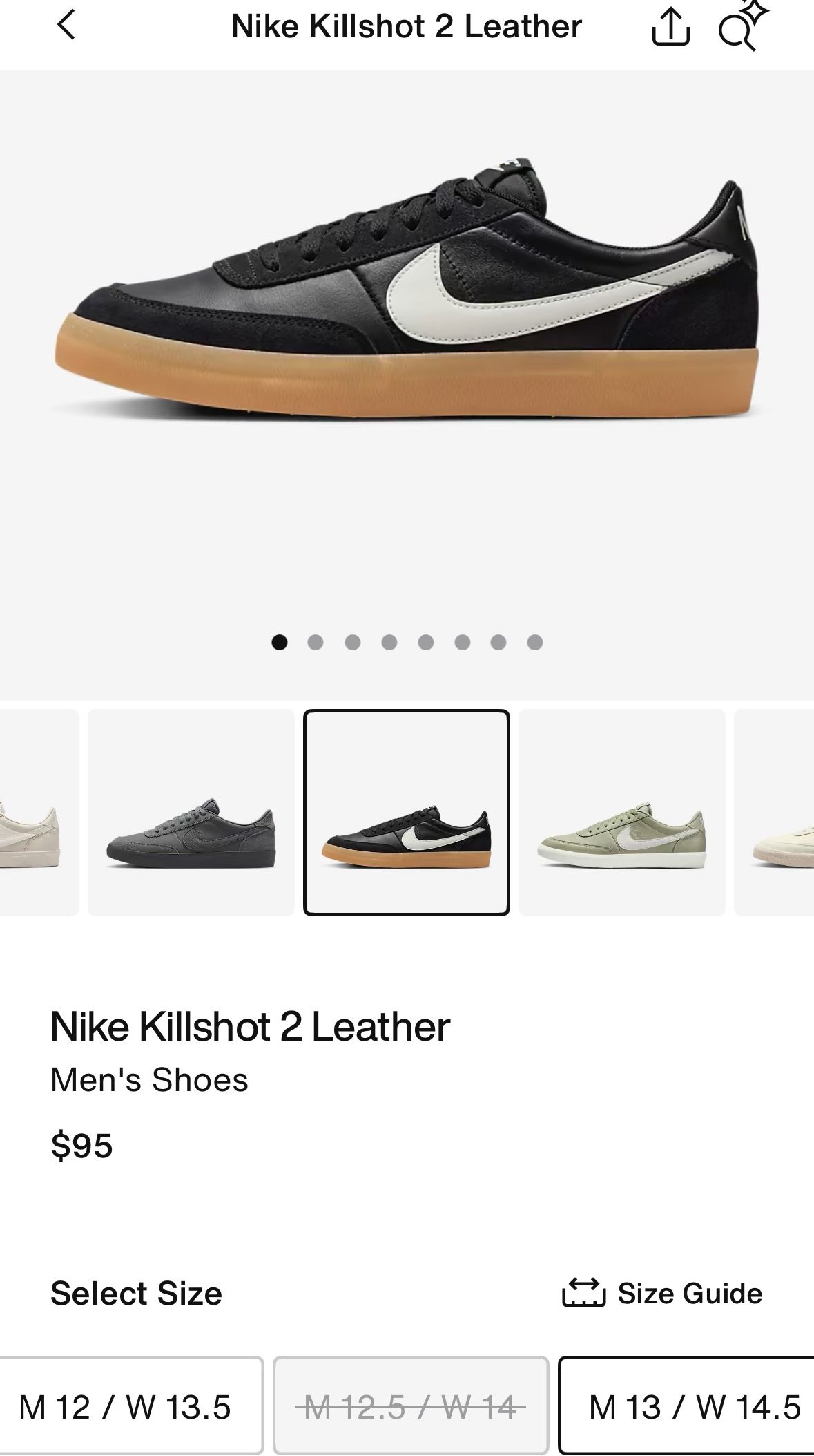 Nike Killshot 2 Leather Black Size 12.5