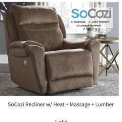 SOCOZI Massage heat Lumbar Recliner Brand New  With tags Paid 1249 