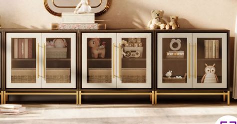 3 pc Glass door Side board/ stackable china cabinet  for sale. 3 pcs 31 1/2" wide each