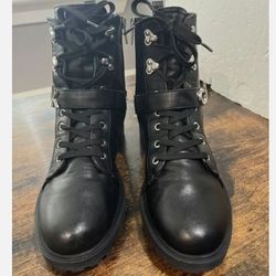 Black Calvin Klein Lace And Zip Up Combat Women's Boots Size 11M