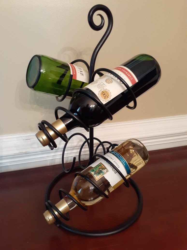 L@@K! Vintage Metal Spiral Wrought Iron Tabletop Metal Wine Rack 4 Bottle Holder